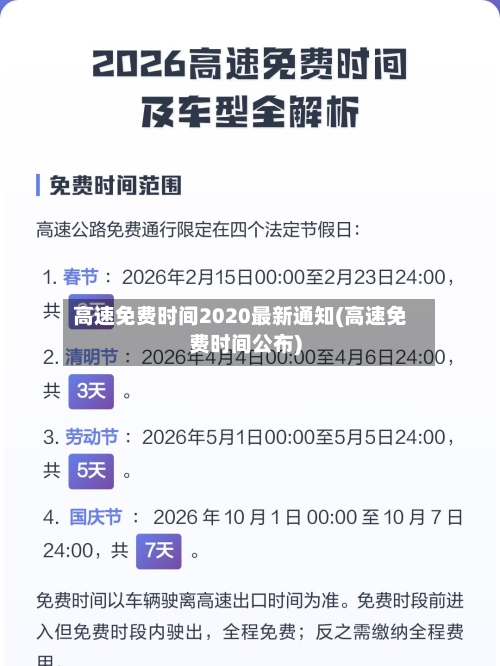 高速免费时间2020最新通知(高速免费时间公布)